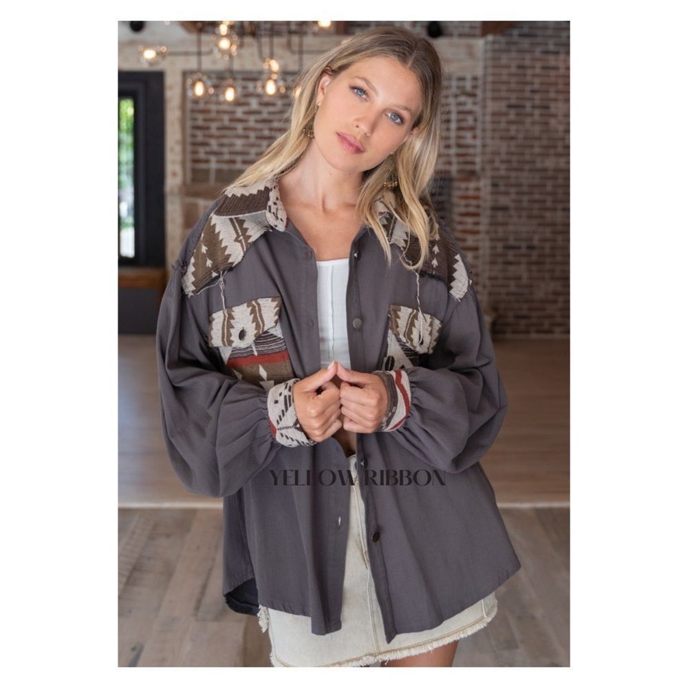 NEW POL Oversized Aztec Button Down Shirt / Shacket